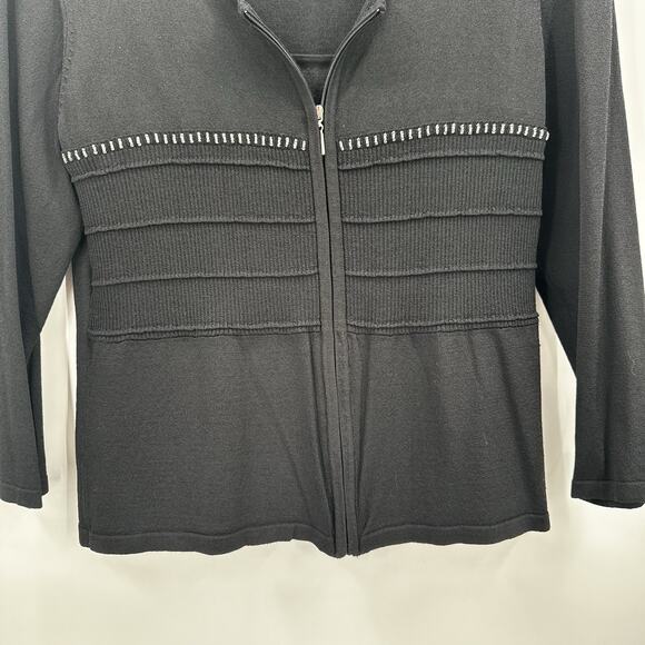 Valeri Franco Jacket Top Womens Medium Black Zip Knit Beaded Shell Dressy - Picture 2 of 12